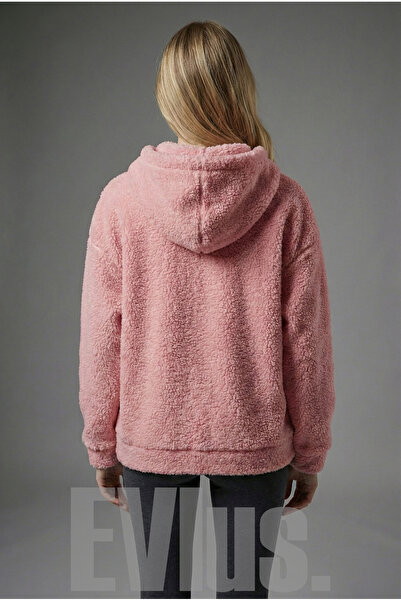 EVIus Plush Fabric Long Sleeve Hooded Cardigan Kangaroo Pocket Oversized Winter