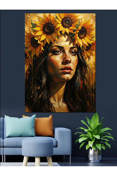 Artmeg Femeie purtând o coroană de floarea-soarelui - Pânză decorativă - Masă...