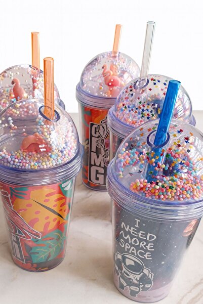 MG HOME Pipetli Suluk Kedi̇ 🐾   Design Children's Cup 🐾 Colorful Beaded Cap Water Bottle 😻 Water Bottle 600 ml