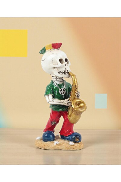 e-life shop Gotik Tasarım Kurukafa Saksafoncu Müzisyen Heykel Masaüstü Biblo ...