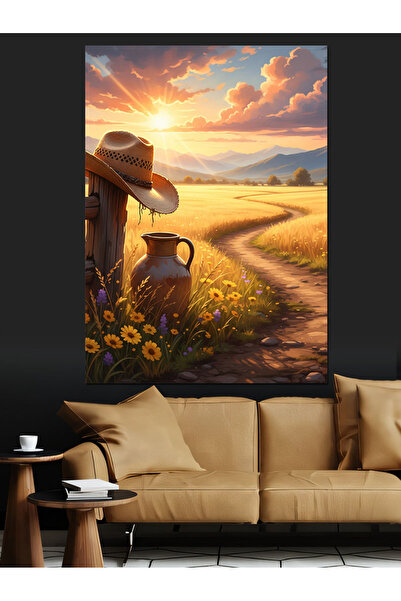 KanvasSepeti Çiftlik Çiti Gün Υψηλής ποιότητας ελαιογραφία Με υφή Καμβάς Καμβ...