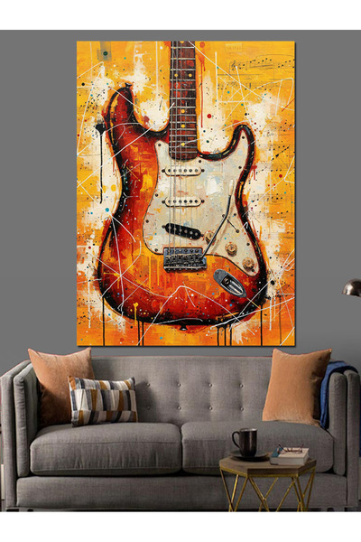 KanvasSepeti Red Guitar Flame Pictură în ulei de înaltă calitate texturat Can...