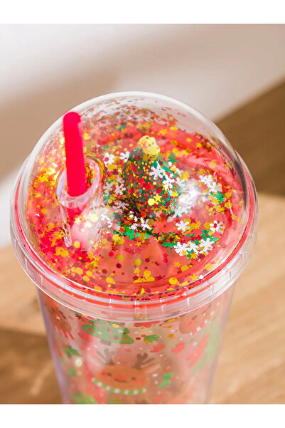 LC Waikiki Printed Soft Drink Glass with Straw 500 ml