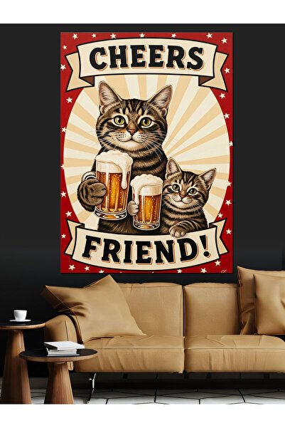 KanvasSepeti pisică Bira Pictură în ulei de înaltă calitate texturat Pânză Pâ...