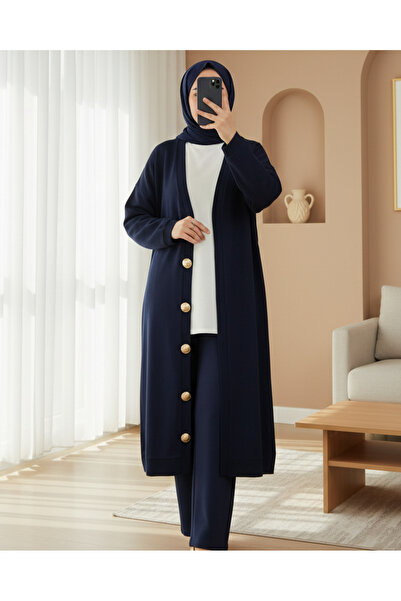 Modamorfo Buttoned Thessaloniki Long Cardigan - Navy