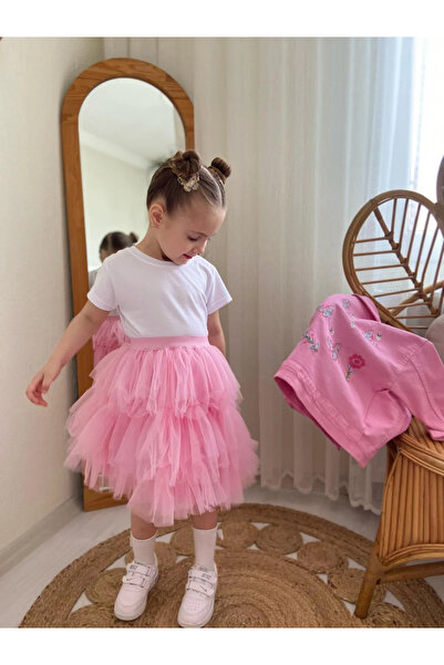 Bisahane Girl's Pink Jacket Tutu Skirt Bady 3 Piece Set