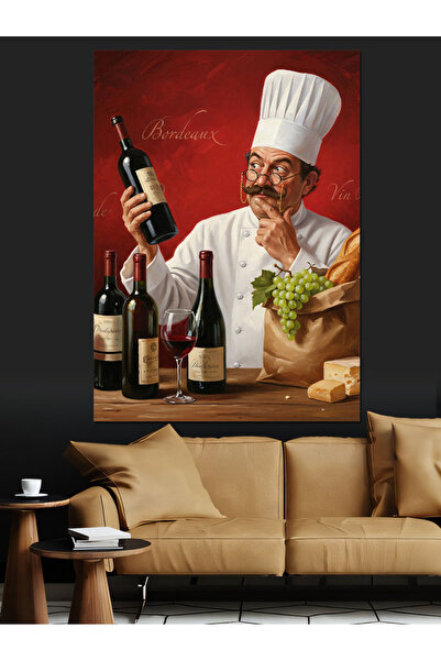 KanvasSepeti Şef Şarip Wine Şişle, Pictură în ulei de înaltă calitate, textur...