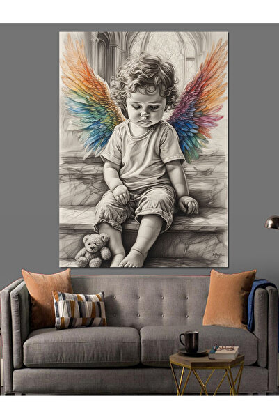 KanvasSepeti Zână cu aripi Pictură în ulei de înaltă calitate texturat Pânză ...