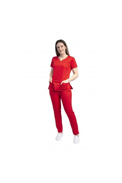LifeStyle Medical Women's medical suit, blouse and pants with elastic, tercot, L, red