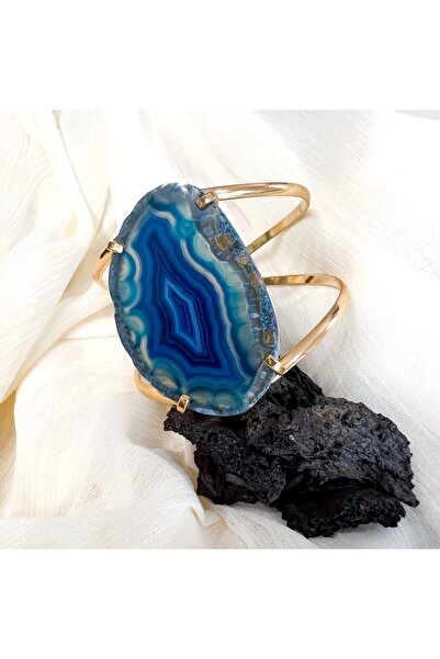 Moonlight Jewelry Brățară reglabilă „Marea Islandei de Aur” – Agat Albastru