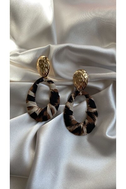 MAROMA ACCESSORİES KUMAŞ DETAYLI DAMLA LEOPAR KÜPE