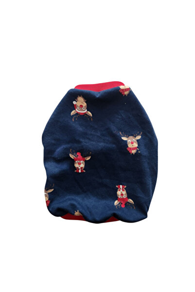 atelyu Cat Dog Outfit Christmas Deer Navy Blue Tshirt