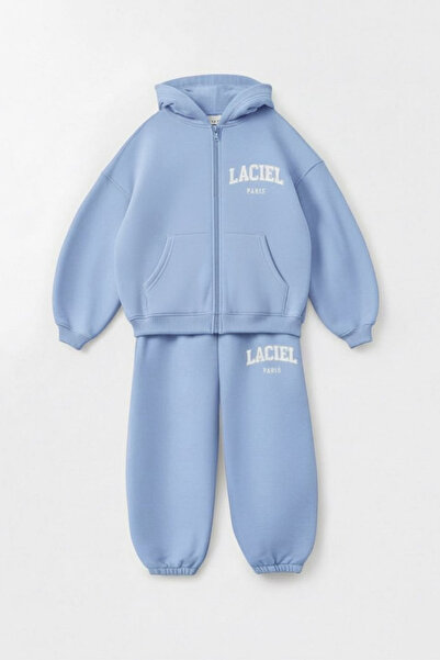 Magu Girl's Cotton Blue Hooded Zippered Tracksuit Set – Relaxed Fit