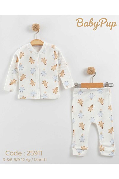 Butik Center Cookie Man Patterned Ribbed Cotton 2-Piece Baby Set