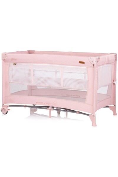 Chipolino Glory Pink Foldable Crib with Sliding Side and Level for Newborns