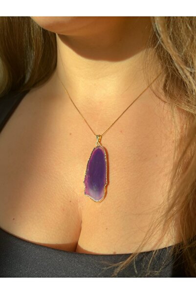 Moonlight Jewelry Colier cu pandantiv „Lupin auriu” – Agat violet