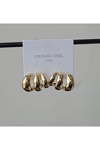 Haziran Accessory 3-Row Ring Model, Steel Gold Women's Earrings