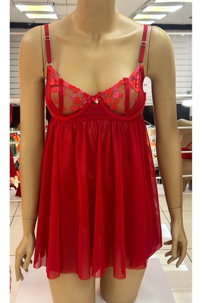 nuda luna Red Nightgown with Heart Detail Arona