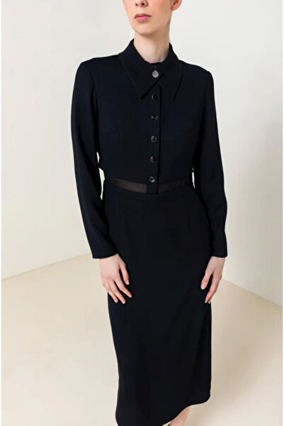 KAMEYA Black Dress with Transparent Detailing and Buttons