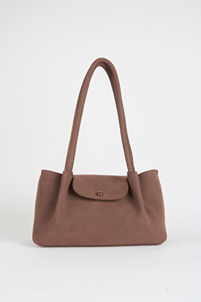 Vivaq Women's Saray Acı Brown 3-Compartment Lined Snap Closure Suede Handbag and Shoulder Bag