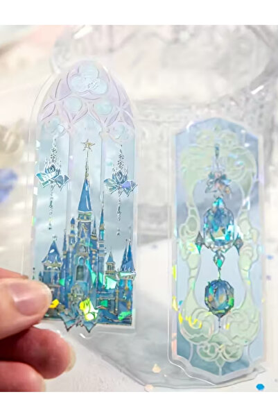 Kolbi Craft 1Pc Transparent Blue Gilded Glittery Holographic Magical Window Fantastic Bookmark Acrylic Pvc