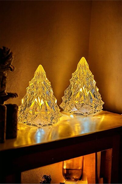 Tatlı Sebep İkili Kristal Led Çam Ağacı Mum Alevli Yapay Mum Pilli Yılbaşı Buzdağı Led Işık