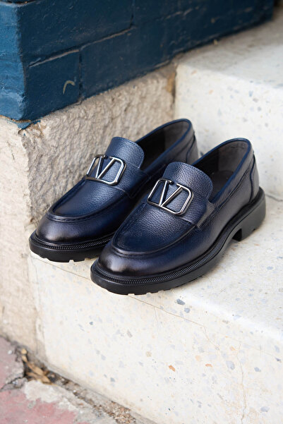 Vantaggio Veltino Navy Blue 100% Genuine Leather Men's Classic Shoes