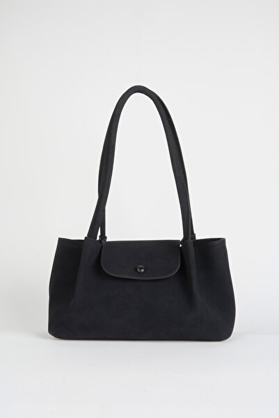 Vivaq Women's Palace Black 3-Compartment Lined Snap Closure Suede Handbag and Shoulder Bag