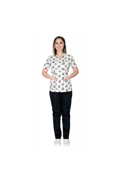 LifeStyle Medical Costum medical dama, bluza kimono cu imprimeu ursuleti si p...