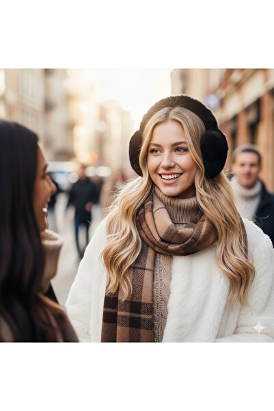 la_hatun Peluş Siyah Kulaklık Soguk Kış Günleri İçin Estetik Kullanışlı