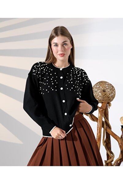 Blue Morpho Pearl and Stone Embellished Knitwear Skirt Top Crop Cardigan