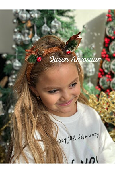 QUEEN AKSESUAR New Year Christmas Deer Elk Antler Plush Crown Brown Pinecone Pine Fancy Standard
