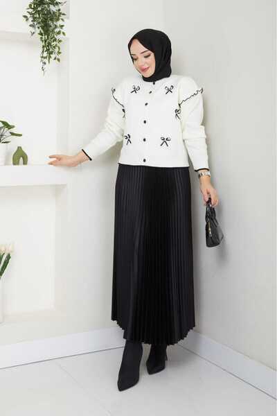 Blue Morpho Bow-Knot Knitwear Crop Cardigan Pleated Skirt Two-Piece Combination Set