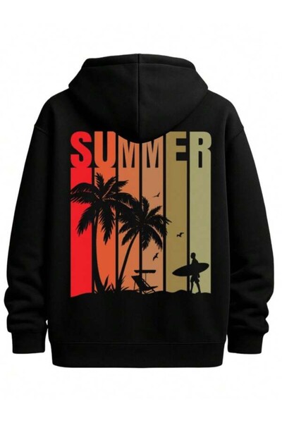 LAVİTTA Summer Tropical Beach Scene Printed Unisex Oversized Hoodie