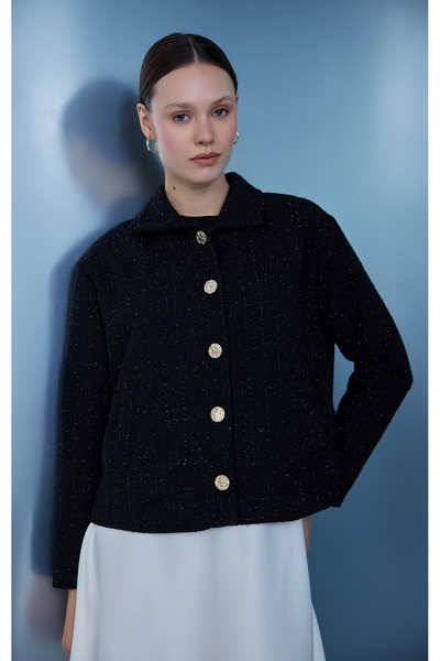 Birgül Bektaş Μαύρο τουίντ μπουφάν με λάμψη