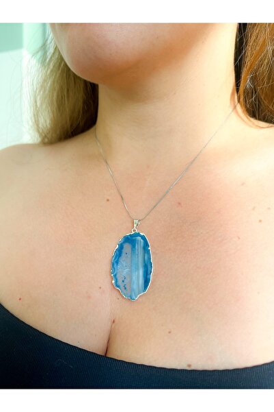 Moonlight Jewelry Colier cu pandantiv Marea Islandei - Agat albastru