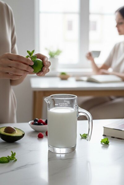 kitchenboost Ölçekli cam mini süt sosluk sürahisi 100 ml. 2 li