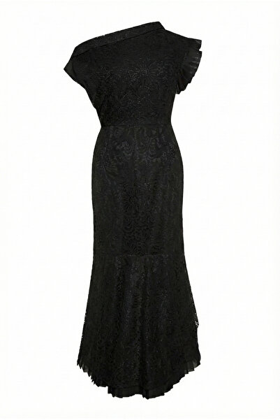 KAMEYA Flounce Detailed Lace Black Long Dress