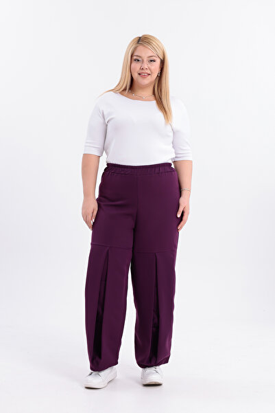 HELVEYS Stylish & Comfortable Elastic Waist Baggy Pocket Double Face Plus Size Trousers 5026