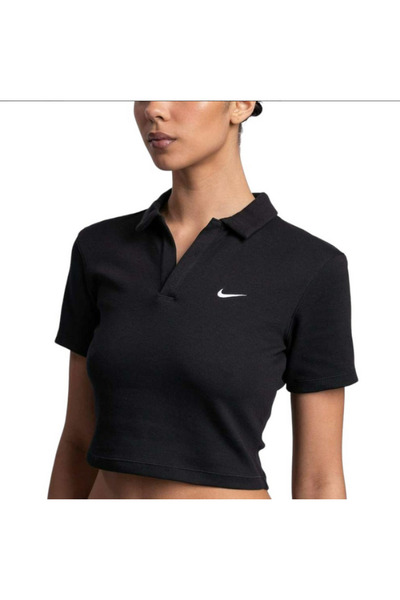 Nike Essential SS Поло з коміром Кроп Жіноча чорна футболка (yousportswear)