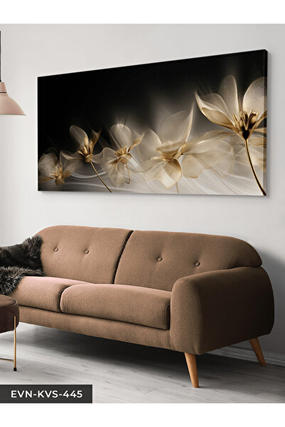 Evinemoda Yansımalı Gold Çiçekler Tek Parça Kanvas - Canvas Tablo