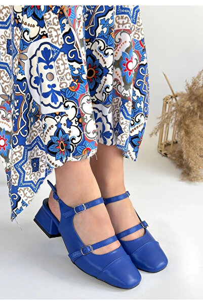 Butik Women's Doran Blue Leather Heeled Shoes