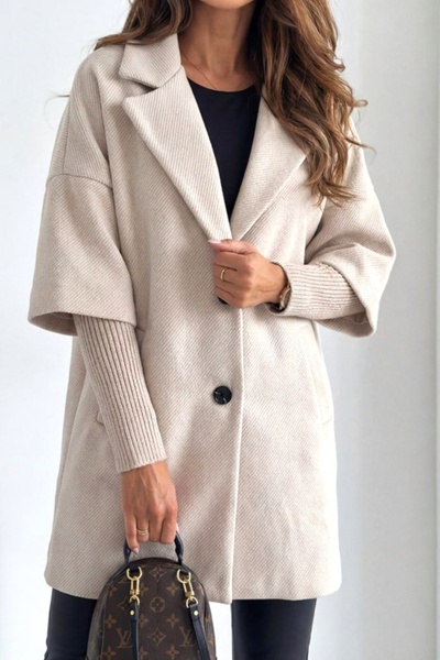 FashionForYou Katiuska oversized coat, panel sleeves, knit and lapels, Cream, Size S/M/L