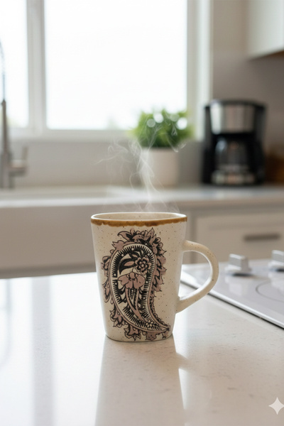 Home Meloria Ceramic Embossed Patterned Mug with Spoon 280 ml