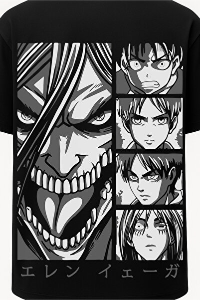 nirvoda Oversized Attack on Titan - Eren Evolution Titan Printed T-Shirt - Large Print - Wide Cut