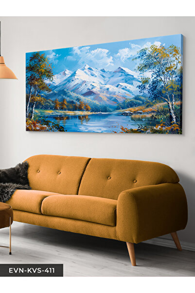 Evinemoda Yağlı Boya Görünümlü Dağ Manzarası Tek Parça Kanvas - Canvas Tablo