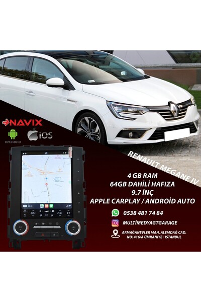 DARWİLL Renault Megane 4 Tesla Multimedya Ekran 4/64 - Geri Görüş Kamerası He...