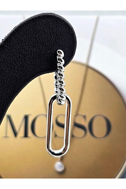 Mosso Steel أقراط فضية اللون من الفولاذ بتصميم سلسلة ملتوية من شوبينغ