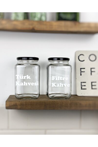 Atölye Merdiven Turkish Coffee Filter Coffee 2-Piece Glass Storage Jar Set Kitchen Decoration Coffee Corner Box