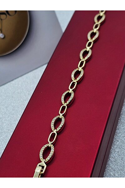 Mosso Steel سوار من الفولاذ بلون ذهبي موديل بيضاوي مرصع بحجر الزركون من شوبينغ